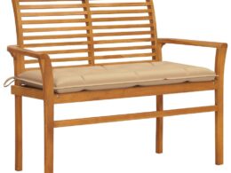 vidaXL Patio Bench with Beige Cushion 44.1" Solid Teak Wood