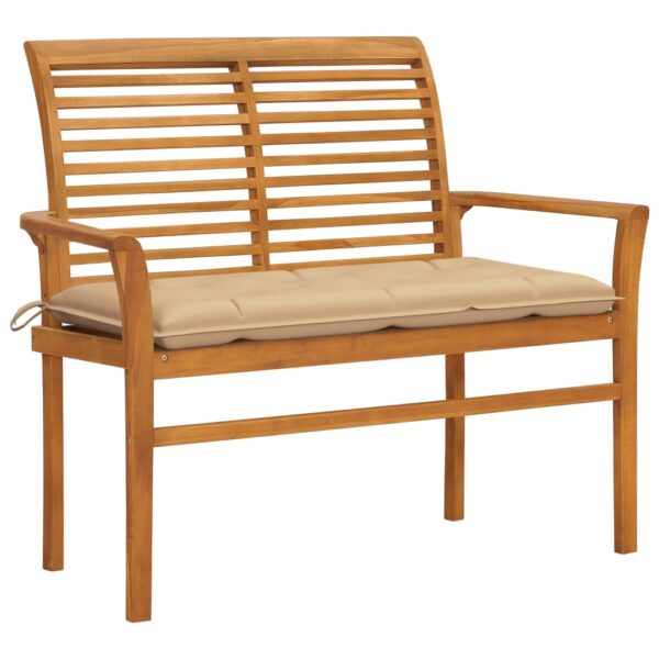 vidaXL Patio Bench with Beige Cushion 44.1" Solid Teak Wood