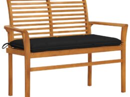 vidaXL Patio Bench with Black Cushion 44.1" Solid Teak Wood