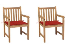 vidaXL Patio Chairs 2 pcs with Red Cushions Solid Teak Wood