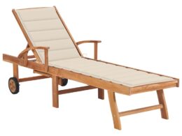 vidaXL Sun Lounger with Cream Cushion Solid Teak Wood