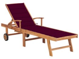 vidaXL Sun Lounger with Wine Red Cushion Solid Teak Wood