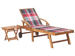 vidaXL Sun Lounger with Table and Cushion Solid Teak Wood