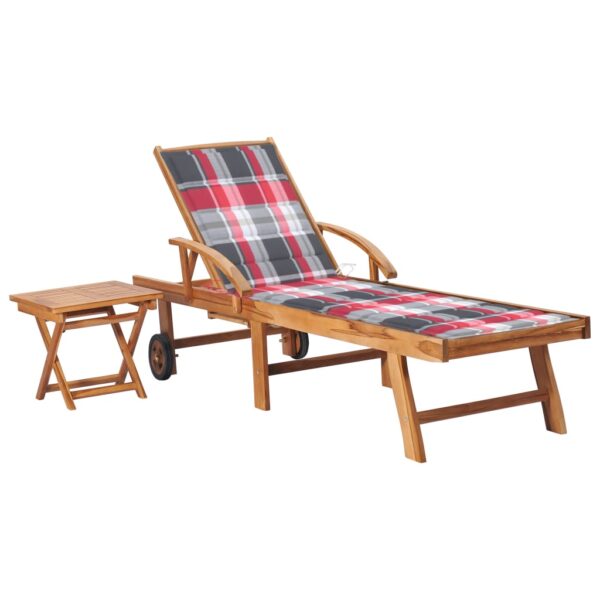 vidaXL Sun Lounger with Table and Cushion Solid Teak Wood