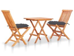 vidaXL 3 Piece Bistro Set with Anthracite Cushions Solid Teak Wood