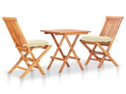 vidaXL 3 Piece Bistro Set with Cream White Cushions Solid Teak Wood
