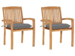 vidaXL Patio Chairs 2 pcs with Gray Cushions Solid Teak Wood