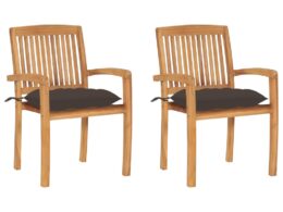 vidaXL Patio Chairs 2 pcs with Taupe Cushions Solid Teak Wood