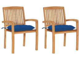 vidaXL Patio Chairs 2 pcs with Blue Cushions Solid Teak Wood