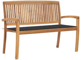 vidaXL Stacking Patio Bench with Cushion 50.6" Solid Teak Wood