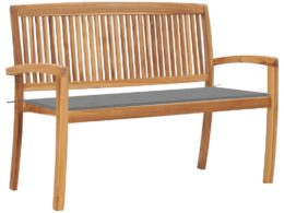 vidaXL Stacking Patio Bench with Cushion 50.6" Solid Teak Wood