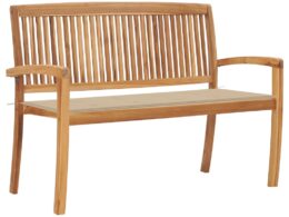 vidaXL Stacking Patio Bench with Cushion 50.6" Solid Teak Wood