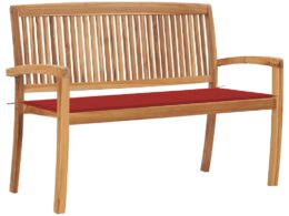 vidaXL Stacking Patio Bench with Cushion 50.6" Solid Teak Wood