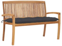 vidaXL Stacking Patio Bench with Cushion 50.6" Solid Teak Wood