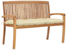 vidaXL Stacking Patio Bench with Cushion 50.6" Solid Teak Wood
