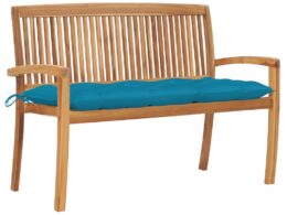vidaXL Stacking Patio Bench with Cushion 50.6'' Solid Teak Wood