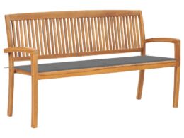 vidaXL Stacking Patio Bench with Cushion 62.6" Solid Teak Wood
