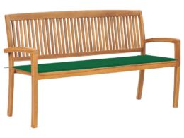 vidaXL Stacking Patio Bench with Cushion 62.6" Solid Teak Wood