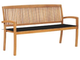 vidaXL Stacking Patio Bench with Cushion 62.6" Solid Teak Wood