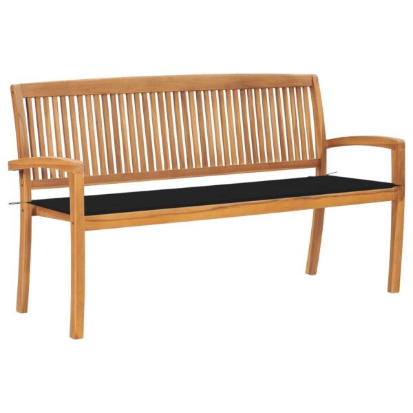 vidaXL Stacking Patio Bench with Cushion 62.6" Solid Teak Wood