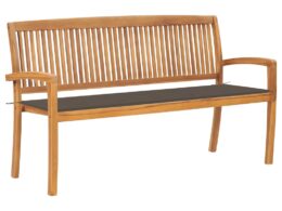 vidaXL Stacking Patio Bench with Cushion 62.6" Solid Teak Wood