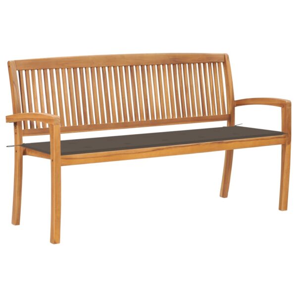 vidaXL Stacking Patio Bench with Cushion 62.6" Solid Teak Wood