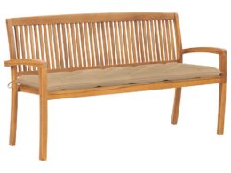 vidaXL Stacking Patio Bench with Cushion 62.6'' Solid Teak Wood