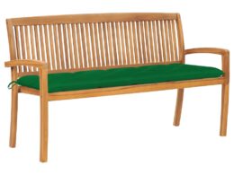 vidaXL Stacking Patio Bench with Cushion 62.6" Solid Teak Wood