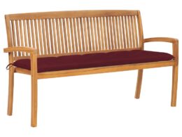 vidaXL Stacking Patio Bench with Cushion 62.6'' Solid Teak Wood