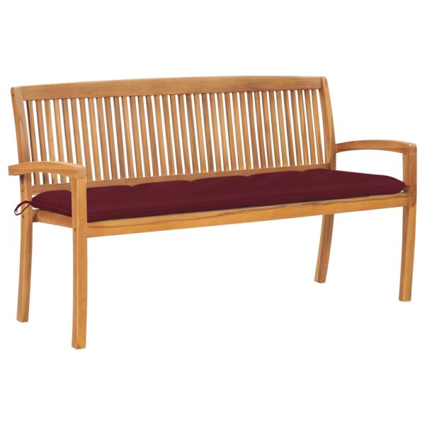 vidaXL Stacking Patio Bench with Cushion 62.6'' Solid Teak Wood