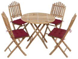 vidaXL 5 Piece Folding Patio Dining Set with Cushions Bamboo