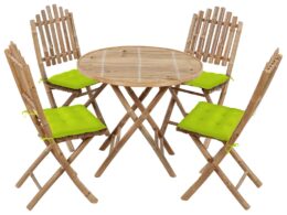 vidaXL 5 Piece Folding Patio Dining Set with Cushions Bamboo