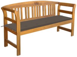vidaXL Patio Bench with Cushion 61.8" Solid Acacia Wood