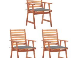 vidaXL Patio Dining Chairs 3 pcs with Cushions Solid Acacia Wood