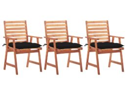 vidaXL Patio Dining Chairs 3 pcs with Cushions Solid Acacia Wood