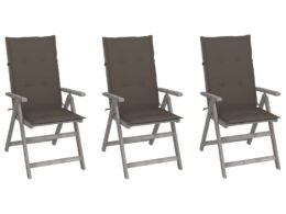 vidaXL Patio Reclining Chairs 3 pcs with Cushions Solid Acacia Wood