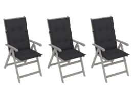 vidaXL Patio Reclining Chairs 3 pcs with Cushions Solid Acacia Wood