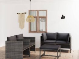 vidaXL 5 Piece Patio Lounge Set with Cushions Poly Rattan Gray