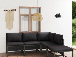 vidaXL 5 Piece Patio Lounge Set with Cushions Poly Rattan Gray
