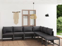 vidaXL 7 Piece Patio Lounge Set with Cushions Poly Rattan Gray