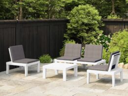 vidaXL 4 Piece Patio Lounge Set with Cushions Plastic White