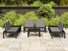 vidaXL 6 Piece Patio Lounge Set with Cushions Plastic Gray