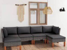 vidaXL 6 Piece Patio Lounge Set with Cushions Poly Rattan Gray