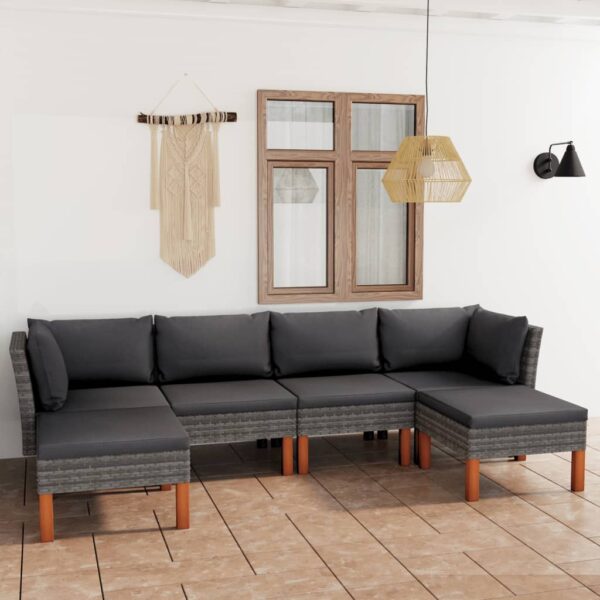 vidaXL 6 Piece Patio Lounge Set with Cushions Poly Rattan Gray