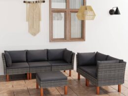 vidaXL 6 Piece Patio Lounge Set with Cushions Poly Rattan Gray
