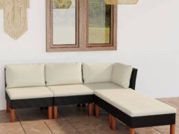 vidaXL 5 Piece Patio Lounge Set with Cushions Poly Rattan Black