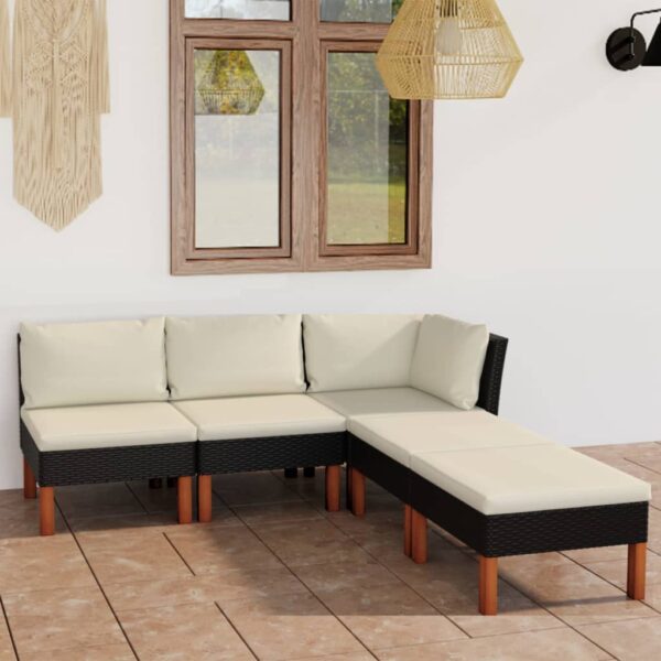 vidaXL 5 Piece Patio Lounge Set with Cushions Poly Rattan Black