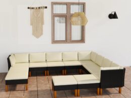 vidaXL 12 Piece Patio Lounge Set with Cushions Poly Rattan Black