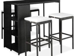 vidaXL 5 Piece Patio Bar Set with Cushions Poly Rattan Black