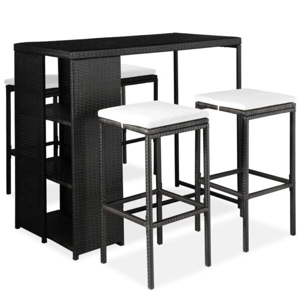 vidaXL 5 Piece Patio Bar Set with Cushions Poly Rattan Black